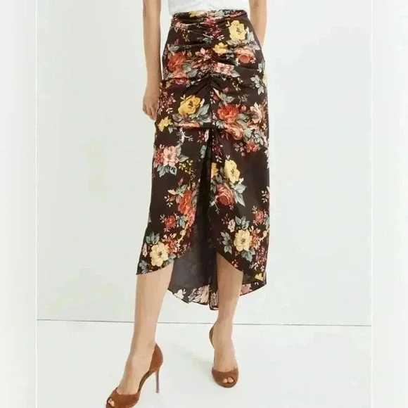 NWOT Veronica Beard Pixie ruched floral print satin midi skirt in Oxblood - Picture 3 of 8